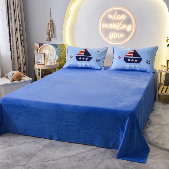 91家纺网 家纺一手货源 找家纺 ds生活馆2025新款大版卡通水晶牛奶珊瑚绒单被套三四件套 小帆船