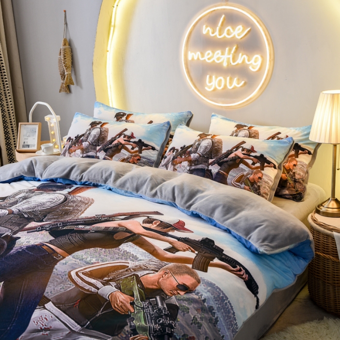 91家纺网 家纺一手货源 找家纺 ds生活馆2025新款大版卡通水晶牛奶珊瑚绒单被套三四件套 兄弟联盟