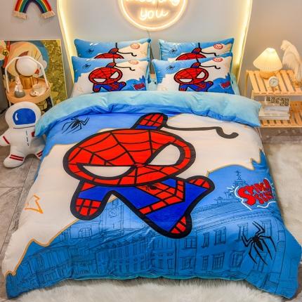 91家纺网 家纺一手货源 找家纺 ds生活馆2025新款大版卡通水晶牛奶珊瑚绒单被套三四件套 蜘蛛人
