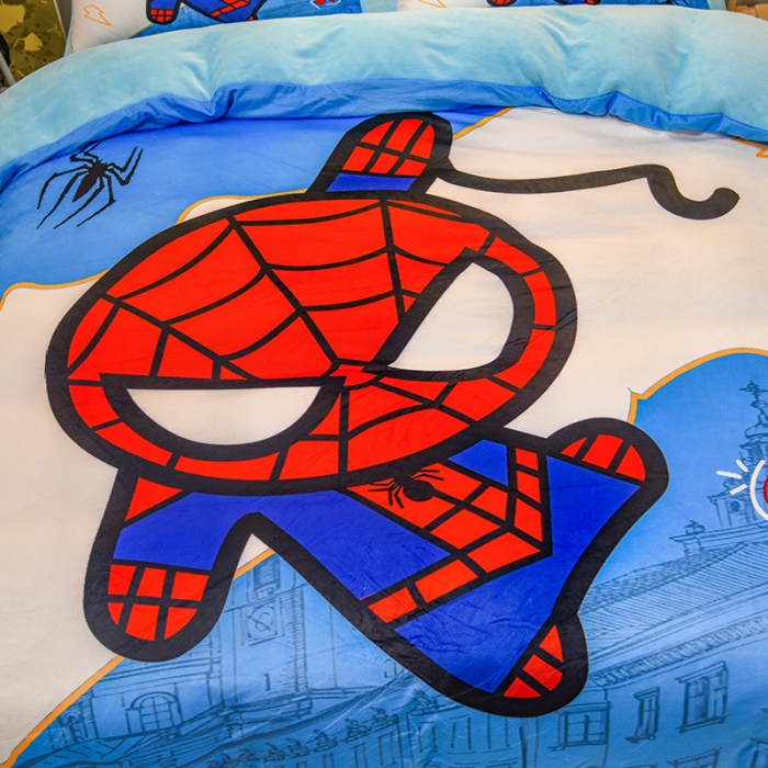 91家纺网 家纺一手货源 找家纺 ds生活馆2025新款大版卡通水晶牛奶珊瑚绒单被套三四件套 蜘蛛人