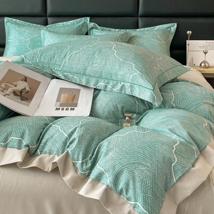 91家纺网 家纺一手货源 找家纺 （总）可恩欣 臻柔磨毛印花四件套秋冬款加厚AB版轻奢高档拼角宽边四件套