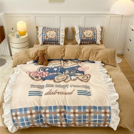 91家纺网 家纺一手货源 找家纺 总 昔可家纺 2023新款花边数码宝宝绒四件套