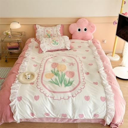 91家纺网 家纺一手货源 找家纺 总 昔可家纺 2023新款花边数码宝宝绒四件套