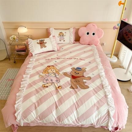 91家纺网 家纺一手货源 找家纺 总 昔可家纺 2023新款花边数码宝宝绒四件套