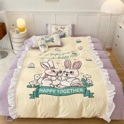 91家纺网 家纺一手货源 找家纺 总 昔可家纺 2023新款花边数码宝宝绒四件套