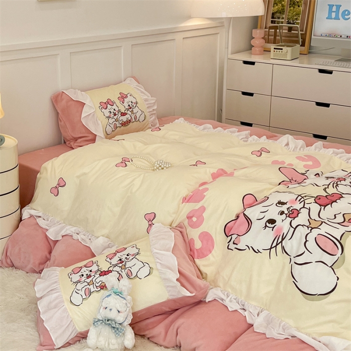 91家纺网 家纺一手货源 找家纺 总 昔可家纺 2023新款花边数码宝宝绒四件套