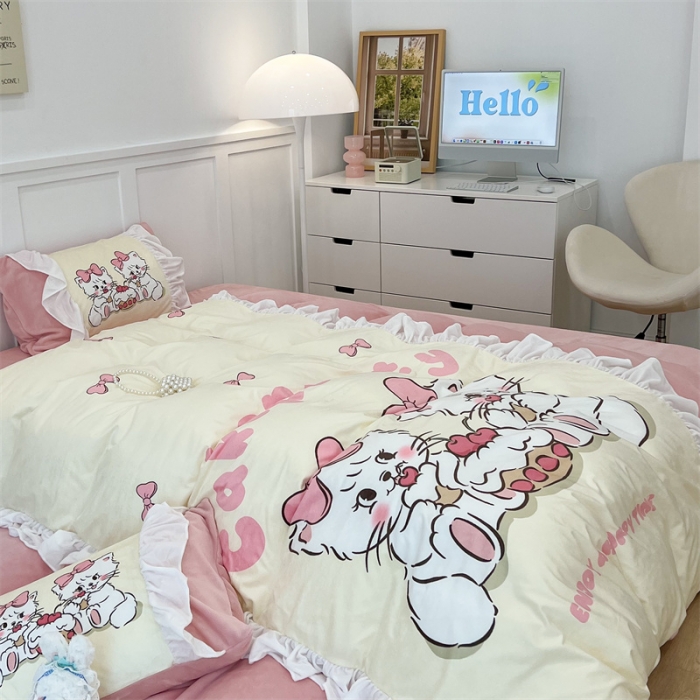 91家纺网 家纺一手货源 找家纺 总 昔可家纺 2023新款花边数码宝宝绒四件套