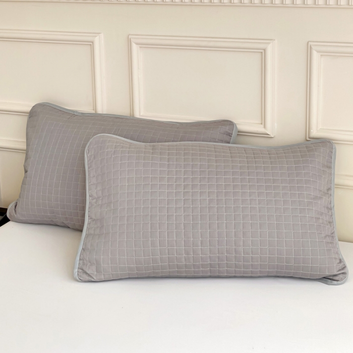 91家纺网 家纺一手货源 找家纺 春雨家居 2024新款全棉隔脏夹棉枕套 灰色