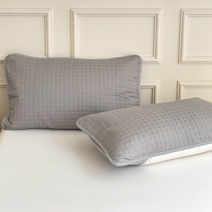 91家纺网 家纺一手货源 找家纺 春雨家居 2024新款全棉隔脏夹棉枕套 灰色