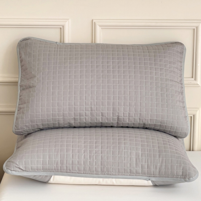 91家纺网 家纺一手货源 找家纺 春雨家居 2024新款全棉隔脏夹棉枕套 灰色