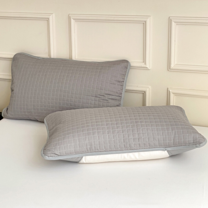 91家纺网 家纺一手货源 找家纺 春雨家居 2024新款全棉隔脏夹棉枕套 灰色