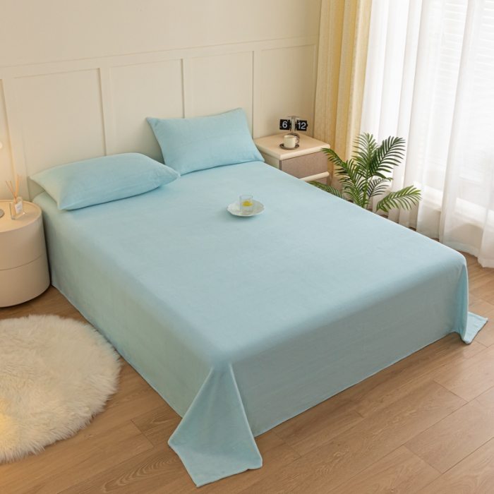 91家纺网 家纺一手货源 找家纺 慕澄家纺 2023新款纯色牛奶绒加厚保暖多功能床单盖毯 床单-纯蓝