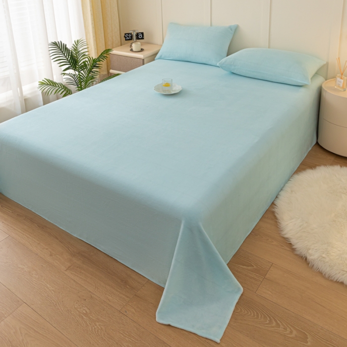 91家纺网 家纺一手货源 找家纺 慕澄家纺 2023新款纯色牛奶绒加厚保暖多功能床单盖毯 床单-纯蓝