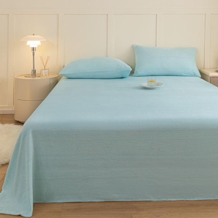 91家纺网 家纺一手货源 找家纺 慕澄家纺 2023新款纯色牛奶绒加厚保暖多功能床单盖毯 床单-纯蓝