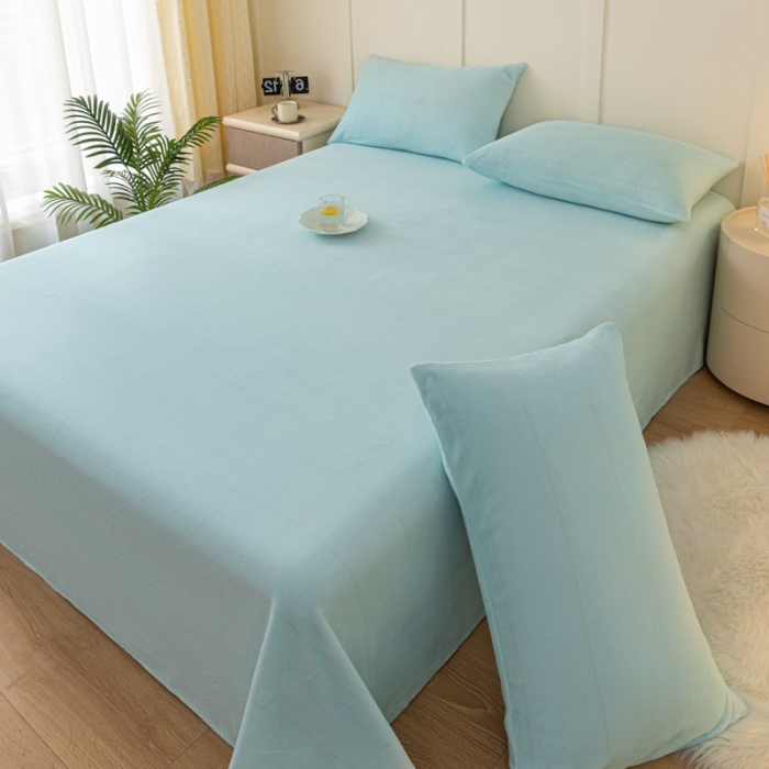 91家纺网 家纺一手货源 找家纺 慕澄家纺 2023新款纯色牛奶绒加厚保暖多功能床单盖毯 床单-纯蓝