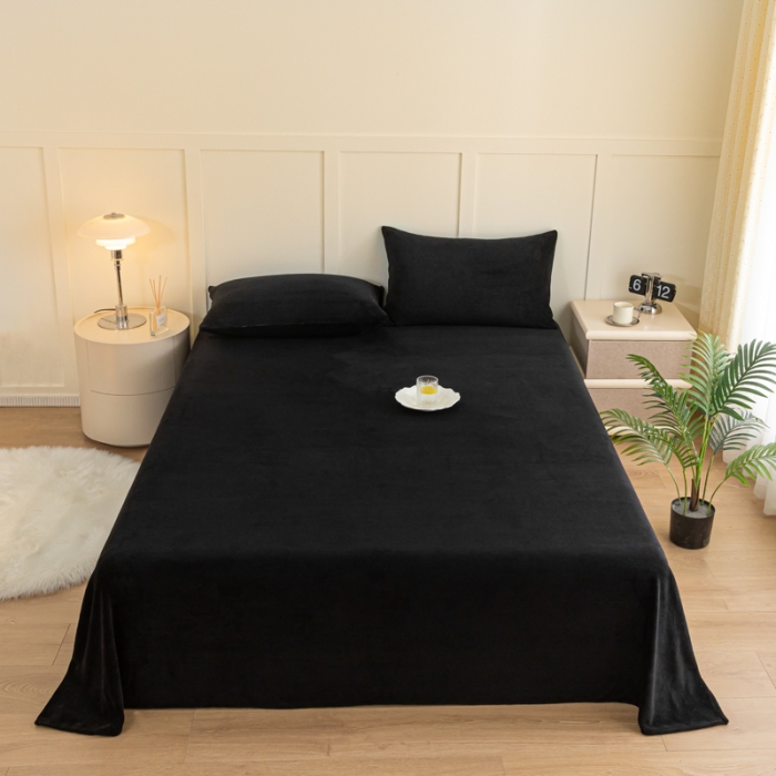91家纺网 家纺一手货源 找家纺 慕澄家纺 2023新款纯色牛奶绒加厚保暖多功能床单盖毯 床单-黑金