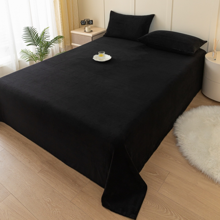 91家纺网 家纺一手货源 找家纺 慕澄家纺 2023新款纯色牛奶绒加厚保暖多功能床单盖毯 床单-黑金