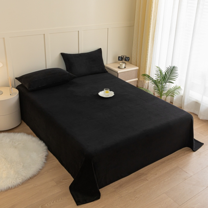 91家纺网 家纺一手货源 找家纺 慕澄家纺 2023新款纯色牛奶绒加厚保暖多功能床单盖毯 床单-黑金