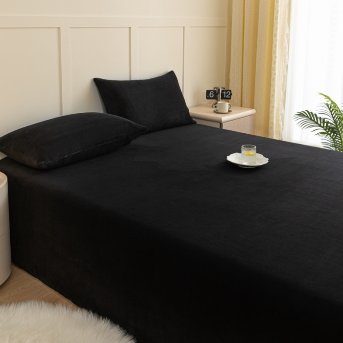 91家纺网 家纺一手货源 找家纺 慕澄家纺 2023新款纯色牛奶绒加厚保暖多功能床单盖毯 床单-黑金