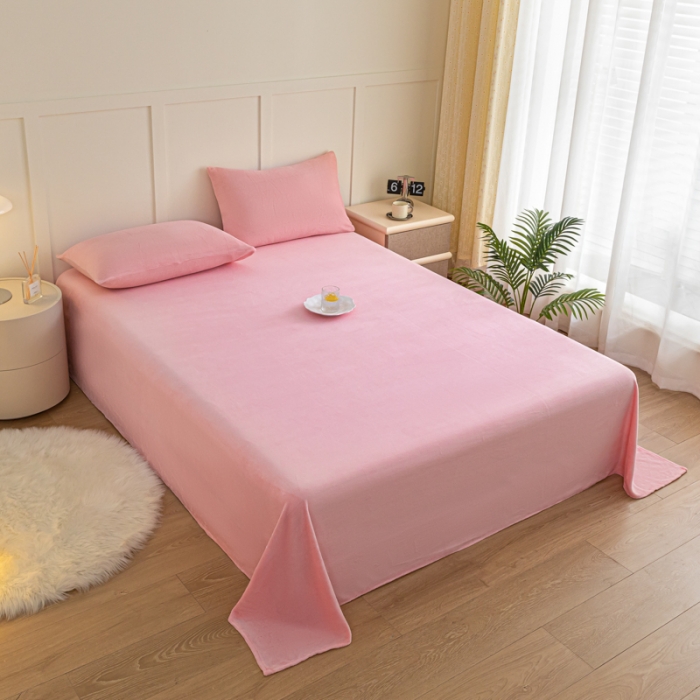 91家纺网 家纺一手货源 找家纺 慕澄家纺 2023新款纯色牛奶绒加厚保暖多功能床单盖毯 床单-桃粉