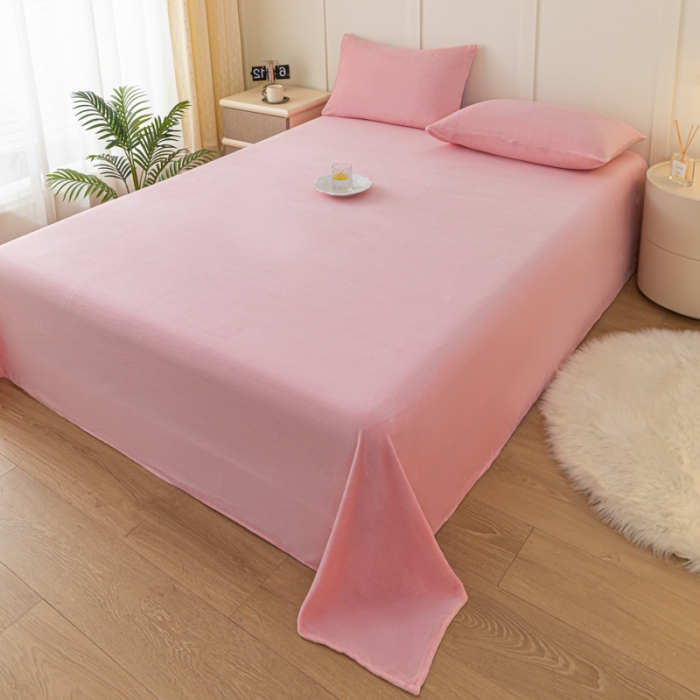 91家纺网 家纺一手货源 找家纺 慕澄家纺 2023新款纯色牛奶绒加厚保暖多功能床单盖毯 床单-桃粉