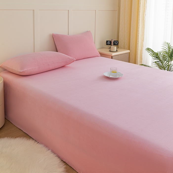 91家纺网 家纺一手货源 找家纺 慕澄家纺 2023新款纯色牛奶绒加厚保暖多功能床单盖毯 床单-桃粉