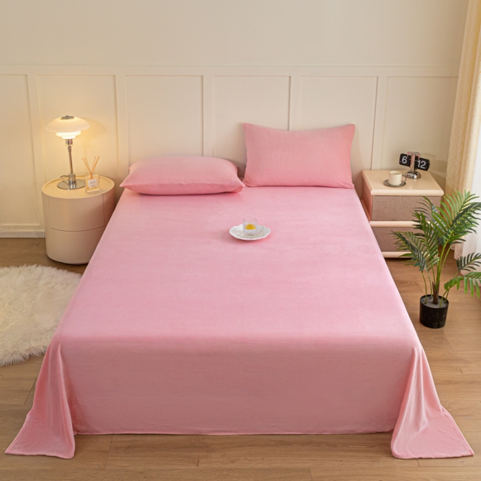 91家纺网 家纺一手货源 找家纺 慕澄家纺 2023新款纯色牛奶绒加厚保暖多功能床单盖毯 床单-桃粉