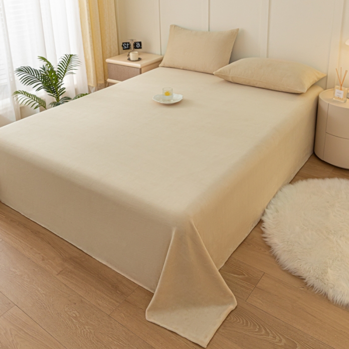 91家纺网 家纺一手货源 找家纺 慕澄家纺 2023新款纯色牛奶绒加厚保暖多功能床单盖毯 床单-驼咖