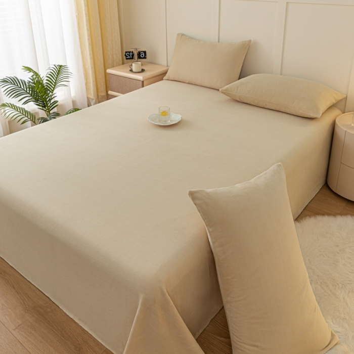 91家纺网 家纺一手货源 找家纺 慕澄家纺 2023新款纯色牛奶绒加厚保暖多功能床单盖毯 床单-驼咖