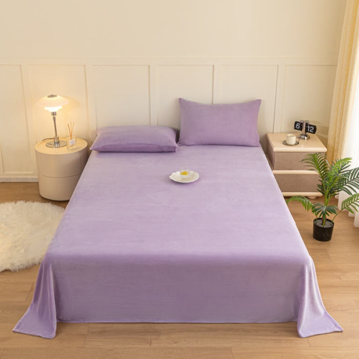 91家纺网 家纺一手货源 找家纺 慕澄家纺 2023新款纯色牛奶绒加厚保暖多功能床单盖毯 床单-烟紫