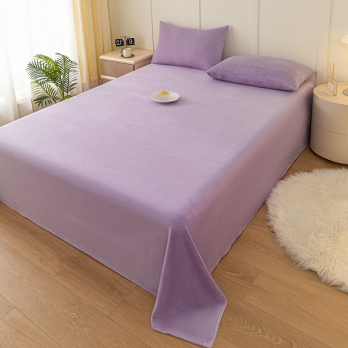 91家纺网 家纺一手货源 找家纺 慕澄家纺 2023新款纯色牛奶绒加厚保暖多功能床单盖毯 床单-烟紫