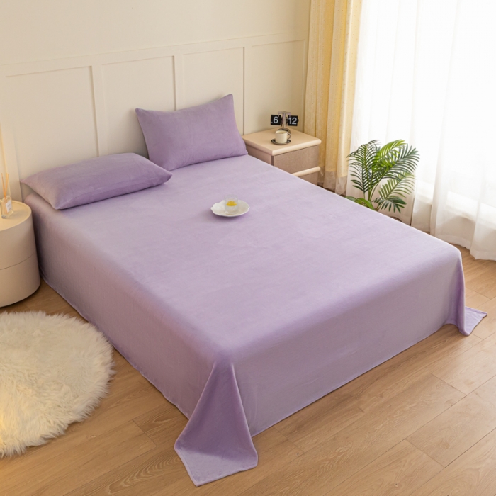 91家纺网 家纺一手货源 找家纺 慕澄家纺 2023新款纯色牛奶绒加厚保暖多功能床单盖毯 床单-烟紫