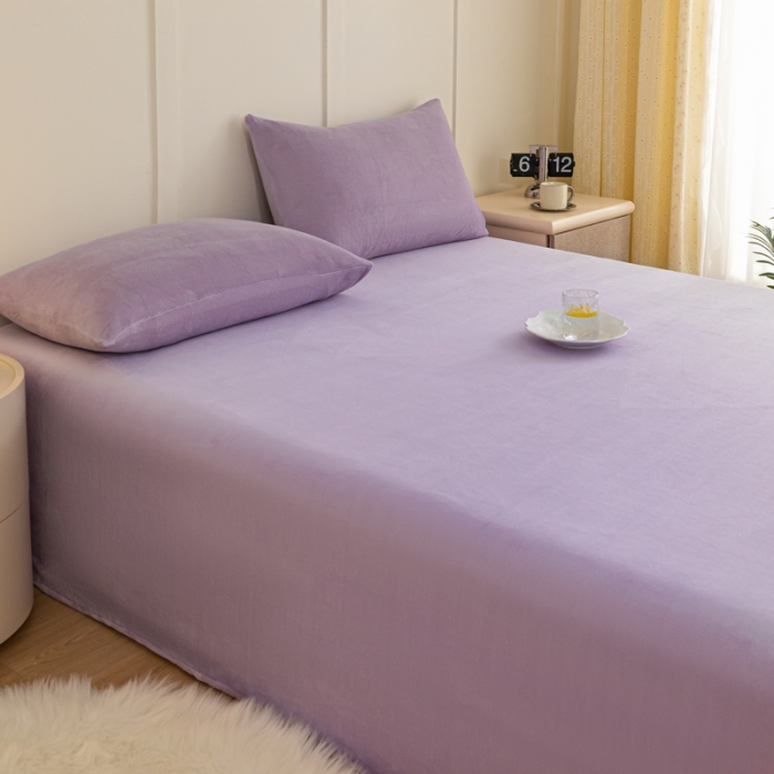 91家纺网 家纺一手货源 找家纺 慕澄家纺 2023新款纯色牛奶绒加厚保暖多功能床单盖毯 床单-烟紫