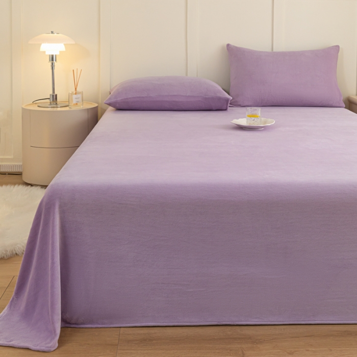 91家纺网 家纺一手货源 找家纺 慕澄家纺 2023新款纯色牛奶绒加厚保暖多功能床单盖毯 床单-烟紫