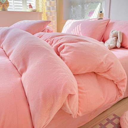 慕澄家纺 2023新款简约牛奶绒加厚保暖四件套-纯爱 纯爱-桃粉