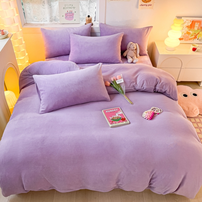 91家纺网 家纺一手货源 找家纺 慕澄家纺 2023新款简约牛奶绒加厚保暖四件套-纯爱 纯爱-烟紫