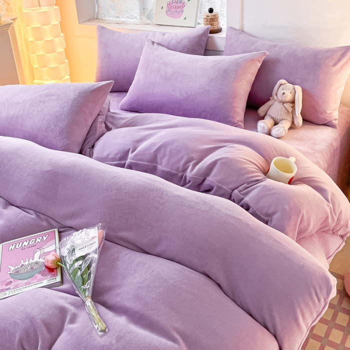 91家纺网 家纺一手货源 找家纺 慕澄家纺 2023新款简约牛奶绒加厚保暖四件套-纯爱 纯爱-烟紫