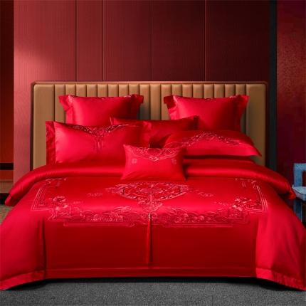 91家纺网 家纺一手货源 找家纺 高大尚婚庆馆 2023秋冬新品长绒棉囍嫁系列 国色天香