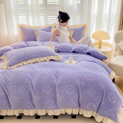 91家纺网 家纺一手货源 找家纺 （总）2025新款高克重5D雕花加厚牛奶绒韩式花边系列