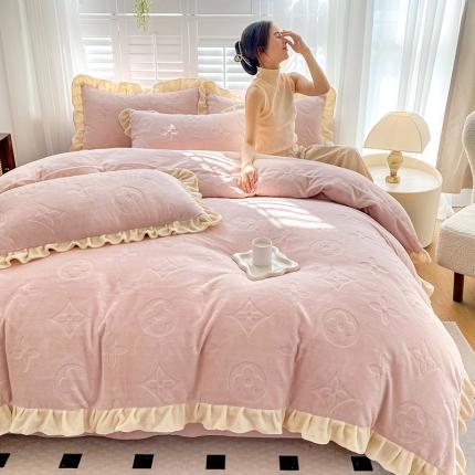 91家纺网 家纺一手货源 找家纺 （总）2025新款高克重5D雕花加厚牛奶绒韩式花边系列