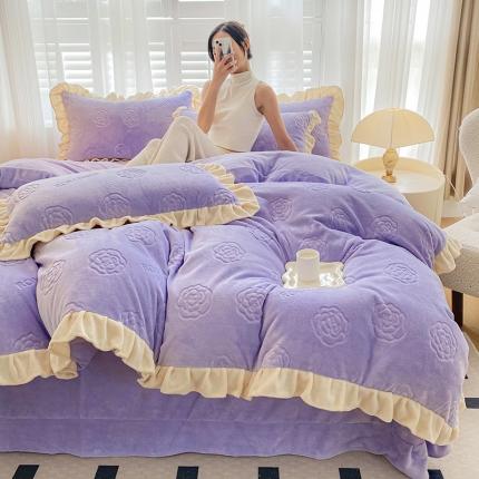 91家纺网 家纺一手货源 找家纺 （总）2025新款高克重5D雕花加厚牛奶绒韩式花边系列