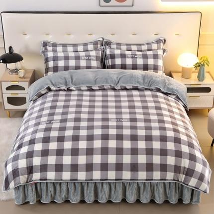 91家纺网 家纺一手货源 找家纺 莱凯家纺 2025新款牛奶绒四件套保暖加厚金貂绒套件 灰小格