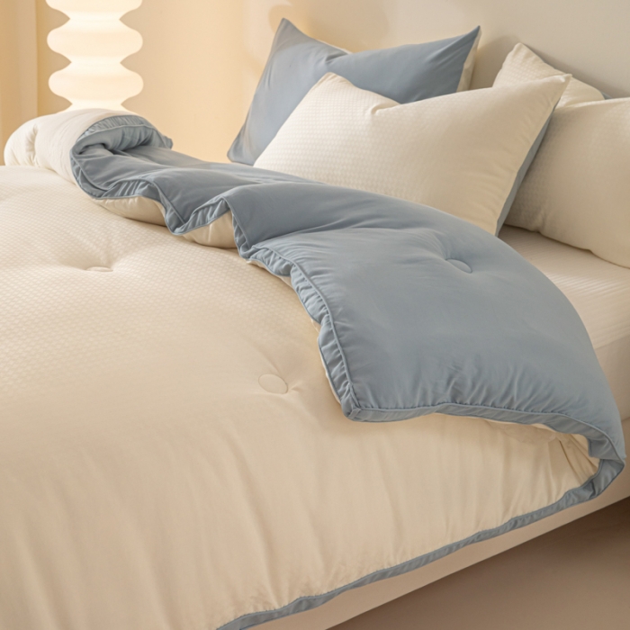 91家纺网 家纺一手货源 找家纺 （总）荔禾家居 2023新款千鸟格提花刺绣款大豆被冬被被子被芯