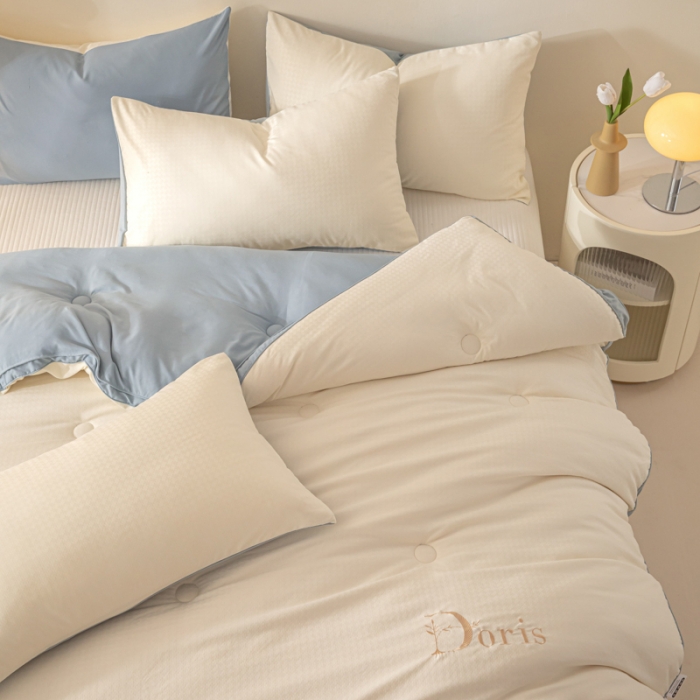 91家纺网 家纺一手货源 找家纺 （总）荔禾家居 2023新款千鸟格提花刺绣款大豆被冬被被子被芯