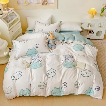 91家纺网 家纺一手货源 找家纺 乐童 2024新款网红直播爆款吊边＋一字绣工艺款四件套（十二）猫咪小象