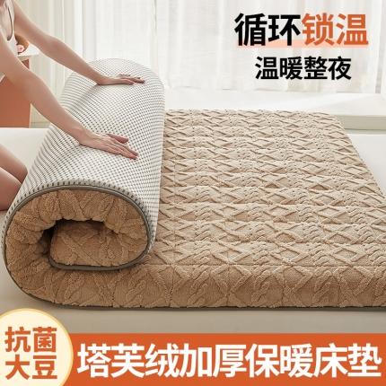 91家纺网 家纺一手货源 找家纺 锦丝钰床垫 2023新款塔芙绒抗菌大豆纤维加厚床垫 驼色