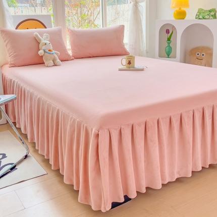 91家纺网 家纺一手货源 找家纺 （总）极梦家纺（支持定制） 2025新款纯色高克重韩版牛奶绒单床裙三件套