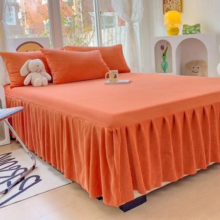 91家纺网 家纺一手货源 找家纺 （总）极梦家纺（支持定制） 2025新款纯色高克重韩版牛奶绒单床裙三件套