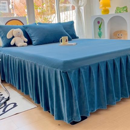 91家纺网 家纺一手货源 找家纺 极梦家纺（支持定制） 2025新款纯色高克重韩版牛奶绒单床裙三件套 牛奶兰