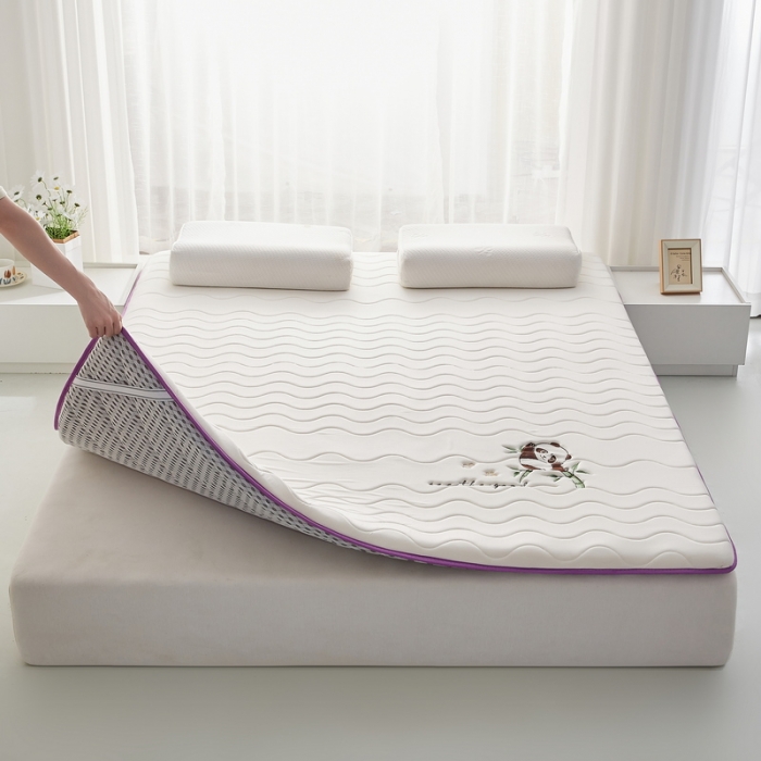 91家纺网 家纺一手货源 找家纺 祁恋婷家居 2023新款A类专版乳胶记忆棉大豆床垫【床垫遮盖物】-款式一 熊猫-白